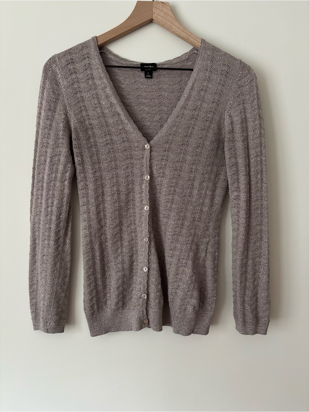 Mossimo Small Silver Glitter Knit V-Neck Cardigan Sweater Button Up